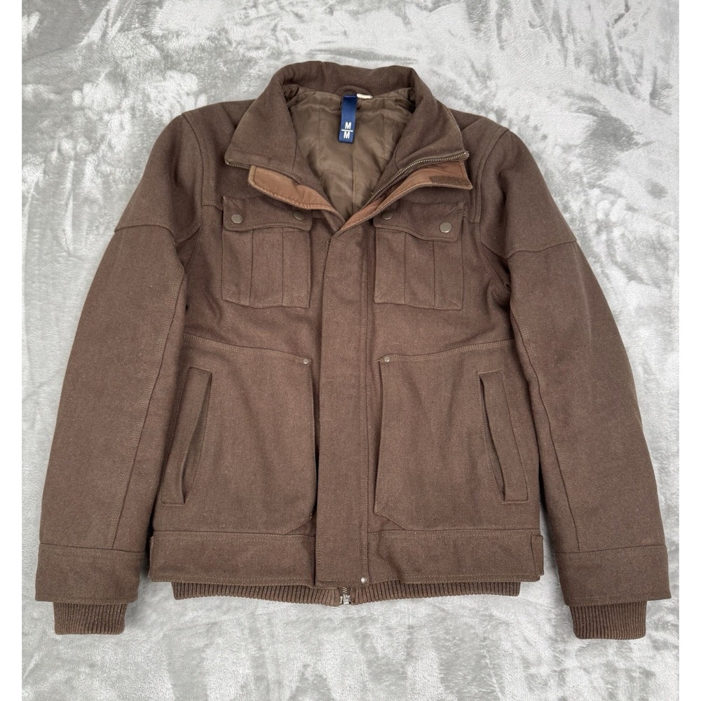 H&M Brown Wool Bomber Utility Jacket Mens Medium M Cargo Mackinaw Military Coat